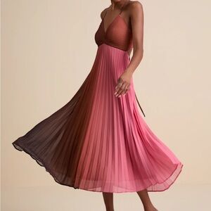 Elegant Pink Ombre Pleated Dress